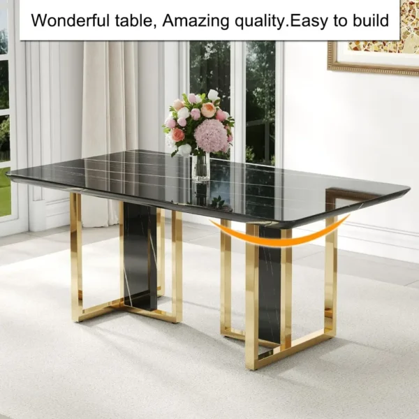 Modern Dining Table Set for 8 – Black Kitchen Set with 1.8''Thick Faux Marble Top