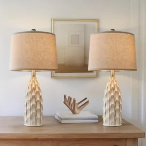 Ceramic Table Lamps Set of 2 – Bedside Lamps for Bedroom, Living Room, End Tables