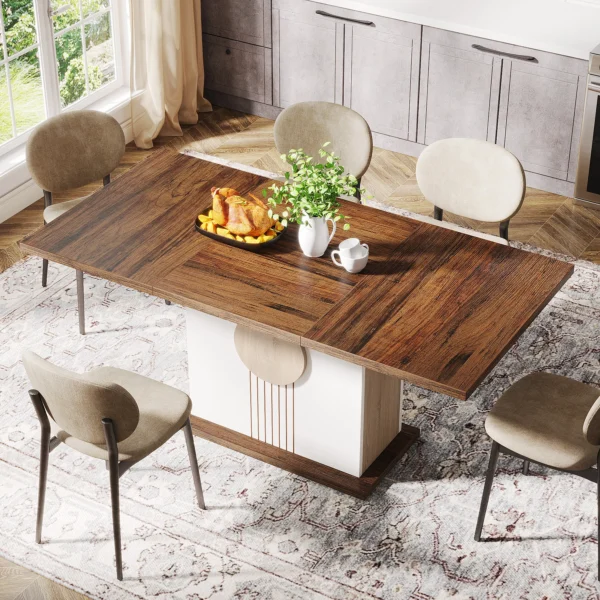 Farmhouse Dining Table – Wood Kitchen Table for 4–6 People