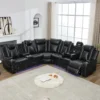 6-Seater Faux Leather Power Recliner Sofa with LED, USB & Speaker