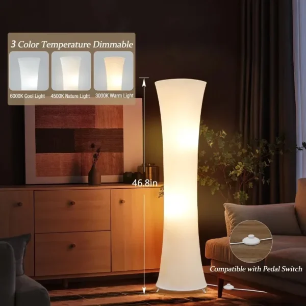 LED Column Floor Lamp – 3 Light Modes for Living Room & Bedroom