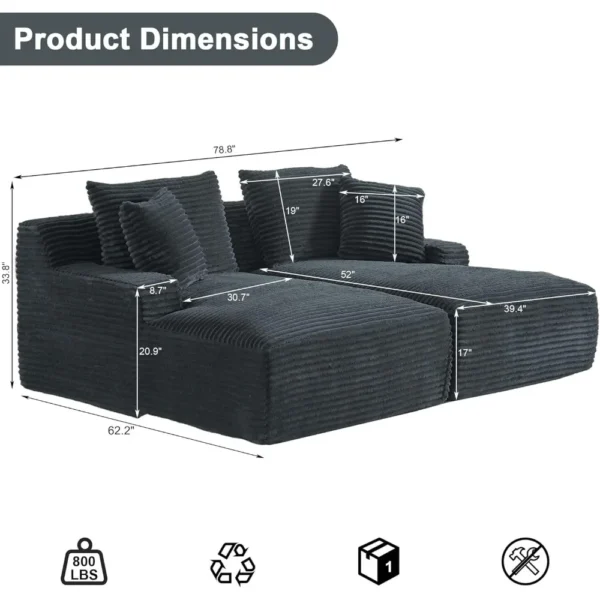 Corduroy Oversized Sleeper Sectional Sofa with Double Chaise