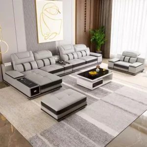 Linlamlim Modern Leather Sofa – Italian Design with Bluetooth, USB & Headrests