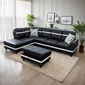 Modern L-Shape Leather Sectional – Faux Leather Sofa with Storage Ottoman