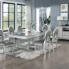 Antique Traditional Dining Table Set – Rectangular Table with Glass Insert & Tufted Side Chairs