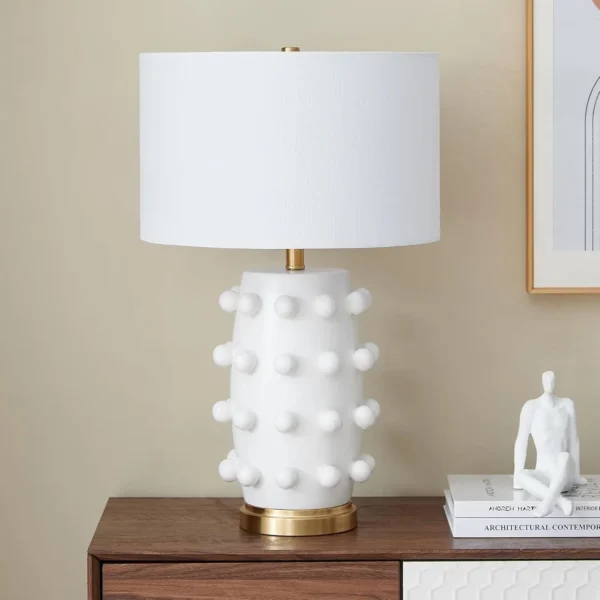 White Ceramic Table Lamp – Fabric Shade for Home or Office Use