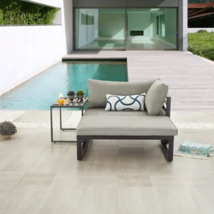 Grey 3PC Patio Sectional – Steel Sofa, Chair & Coffee Table with Cushions