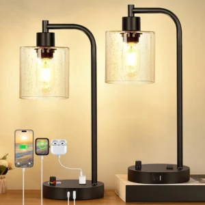 Desk Lamp with Seeded Glass – LED Bedside Lamp for Reading, 2 Bulbs Included