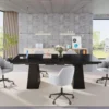 Modern Black Dining Table – Seats 4–6 with Wooden Legs