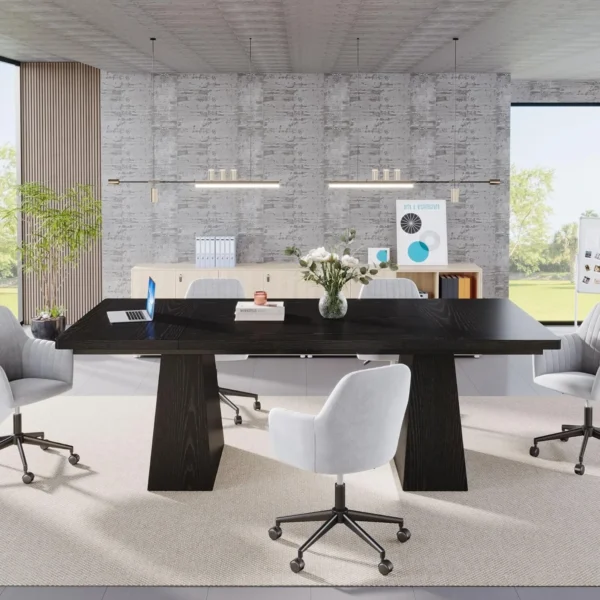 Modern Black Dining Table – Seats 4–6 with Wooden Legs