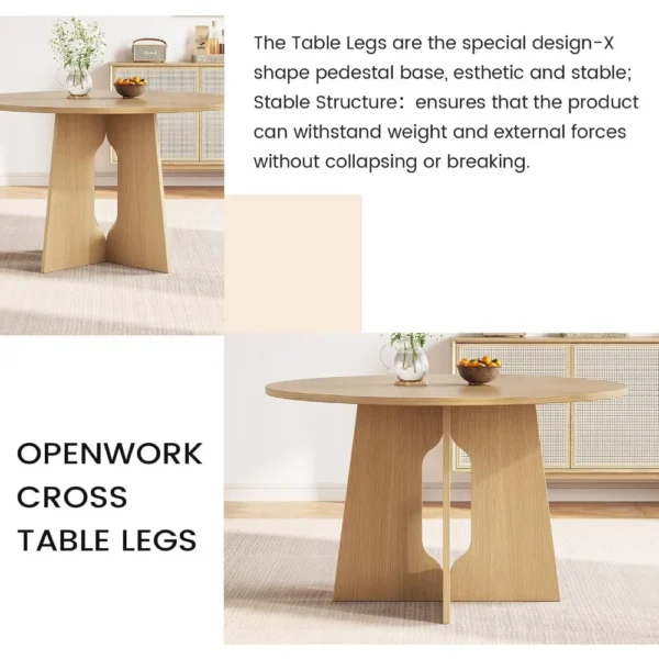 Round Dining Table – Farmhouse Kitchen Table for 2–6 with Cross Sturdy Legs