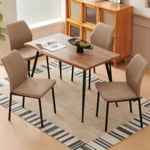 5PC Dining Set – Wood Table & Upholstered Chairs for Kitchen or Small Spaces