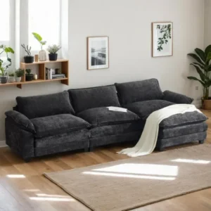 Chenille 3-Seat Modular Sofa with Ottoman – Deep, Comfy Sleeper Couch