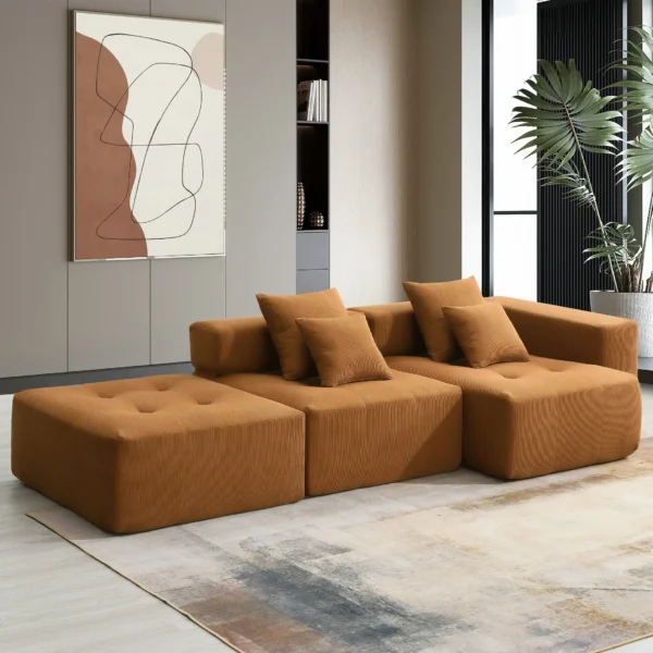 L-Shaped Corduroy Sectional – Modular Deep Seat Cloud Sofa, Minimalist & Wrinkle-Resistant