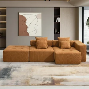 L-Shaped Corduroy Sectional – Modular Deep Seat Cloud Sofa, Minimalist & Wrinkle-Resistant