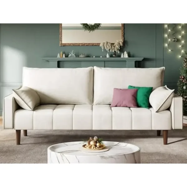 Velvet  Loveseat – Tufted 3-Seater Sofa with Pillows & Storage Pockets