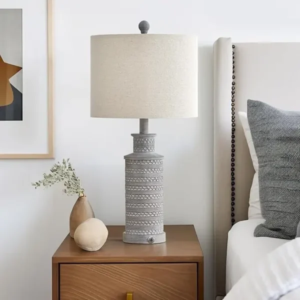 Set of 2 Farmhouse Table Lamps – Rustic Bedside Lamps for Bedroom/Living Room