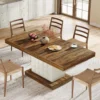 Wooden Farmhouse Dining Table – Pedestal Base with Geometric Relief