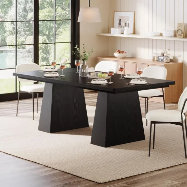 Modern Black Dining Table – Seats 4–6 with Wooden Legs