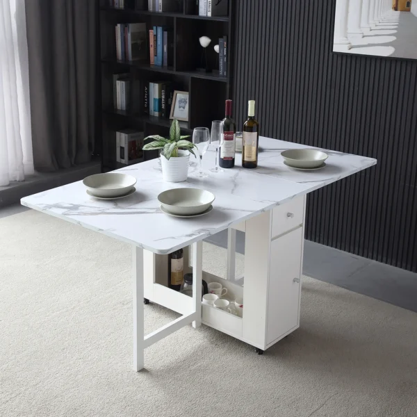 Foldable Dining Table with Storage & Drawers – Extendable & Movable Design