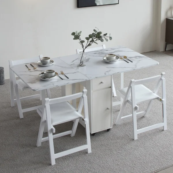Foldable Dining Table with Storage & Drawers – Extendable & Movable Design