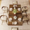 Wooden Farmhouse Dining Table – Pedestal Base with Geometric Relief
