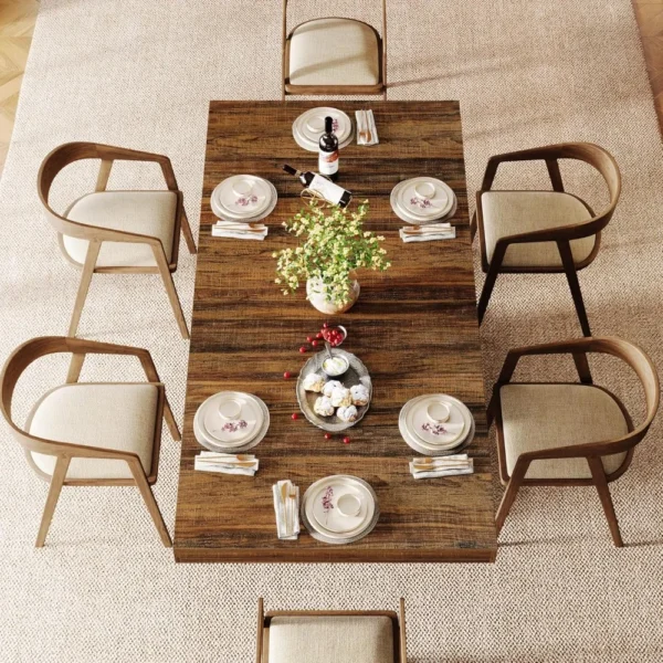 Wooden Farmhouse Dining Table – Pedestal Base with Geometric Relief