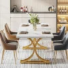 Rectangular Dining Table – Modern Kitchen Table for 4–6 with Faux Marble Top