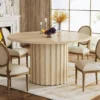 Round Farmhouse Dining Table – Solid Wood Kitchen Table for 4 with Metal Base