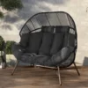 Outdoor Wicker Egg Chair – Oversized 2-Seater Patio Loveseat with Cushion