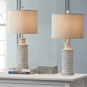 Set of 2 Farmhouse Table Lamps – Rustic Bedside Lamps for Bedroom/Living Room