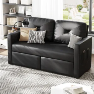Vabches Leather Loveseat – 2-Seater Sofa with USB & Storage for Living Room
