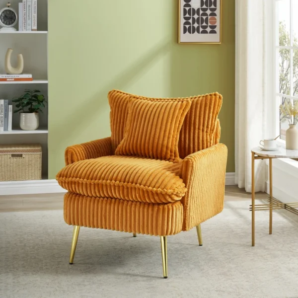 Yellow Corduroy Single Sofa Chair – Accent for Home or Office