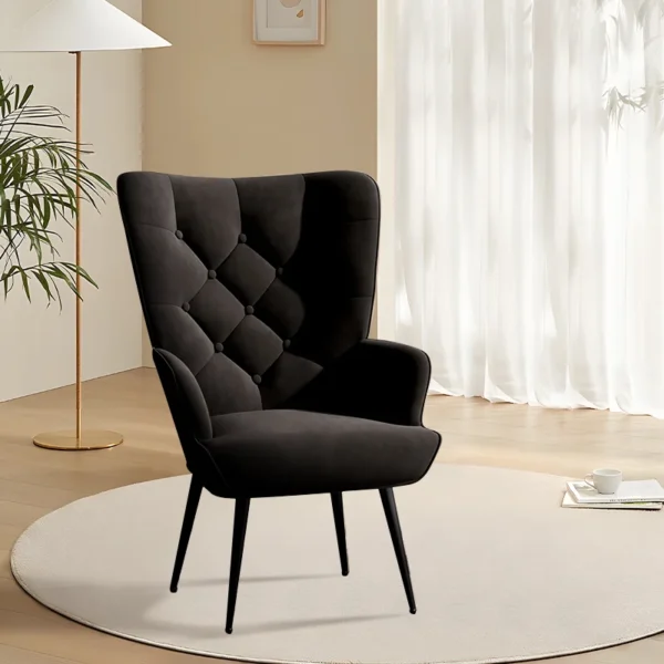 Velvet Accent Armchair – High Back, Button-Tufted, Cushioned Seat