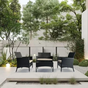4-Piece Rattan Patio Set – Sofa, Chair, Loveseat & Table
