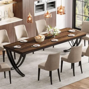Farmhouse Dining Table – Large Rectangular Table for 6–8, Brown Wood Finish