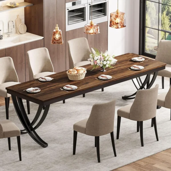 Farmhouse Dining Table – Large Rectangular Table for 6–8, Brown Wood Finish