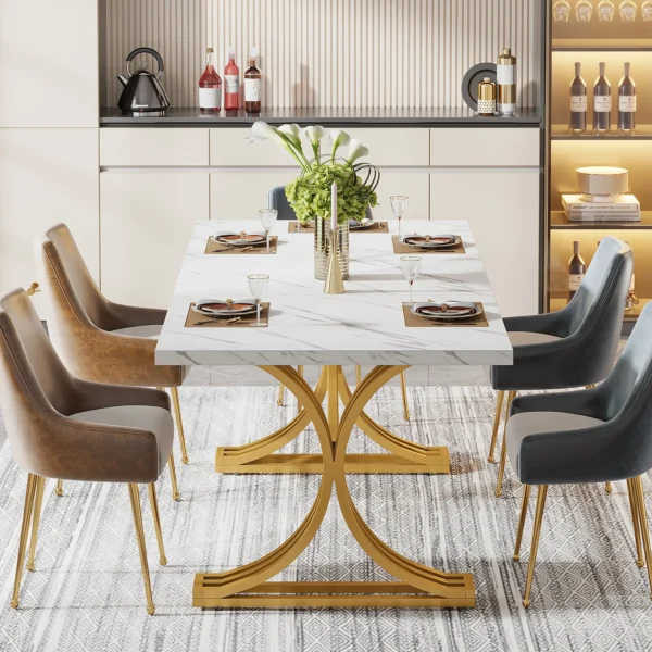 Tribesigns Dining Table – White Faux Marble Table for 4–6 People