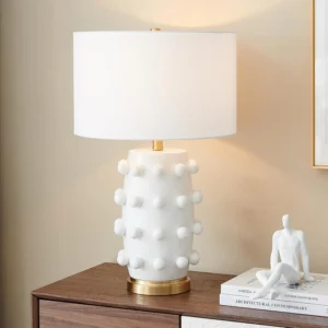 White Ceramic Table Lamp – Fabric Shade for Home or Office Use