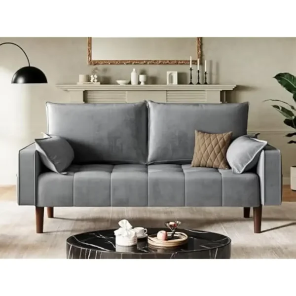 Velvet  Loveseat – Tufted 3-Seater Sofa with Pillows & Storage Pockets