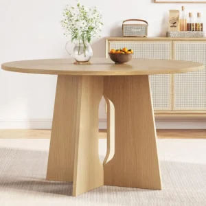 Round Dining Table – Farmhouse Kitchen Table for 2–6 with Cross Sturdy Legs