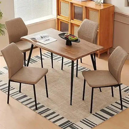 5PC Dining Set – Wood Table & Upholstered Chairs for Kitchen or Small Spaces