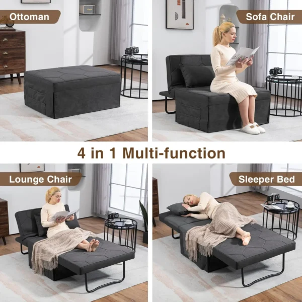 Vabches 4-in-1 Sleeper Chair – Convertible Linen Chaise with Adjustable Backrest