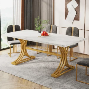Tribesigns Dining Table – White Faux Marble Table for 4–6 People