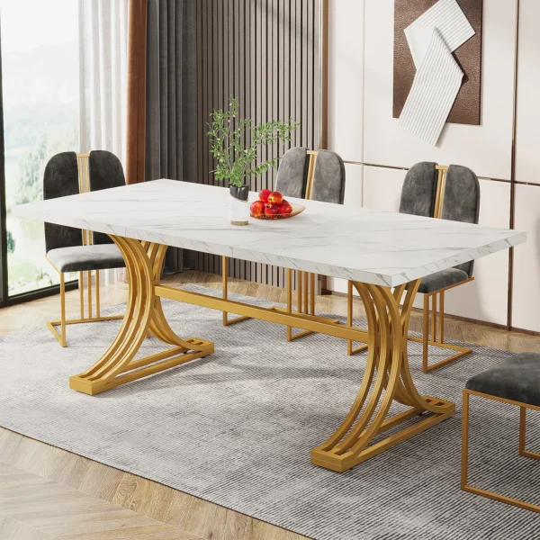 Tribesigns Dining Table – White Faux Marble Table for 4–6 People