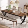 Farmhouse Dining Table – Large Rectangular Table for 6–8, Brown Wood Finish
