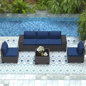 6-Piece Outdoor Patio Furniture Set – PE Rattan Sectional Sofa