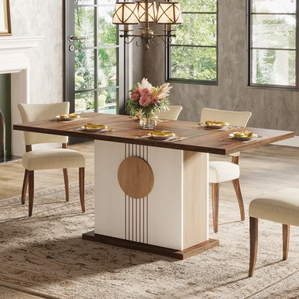 Farmhouse Dining Table – Wood Kitchen Table for 4–6 People