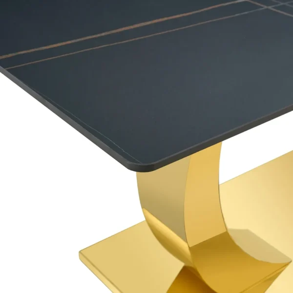 Modern Gold Dining Table – Sintered Stone Marble Top with O-Shaped Stainless Steel Base