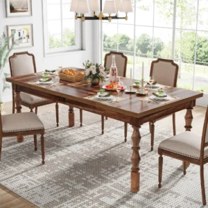 Farmhouse Wood Patio Table – Indoor/Outdoor Dining Table for 4–6